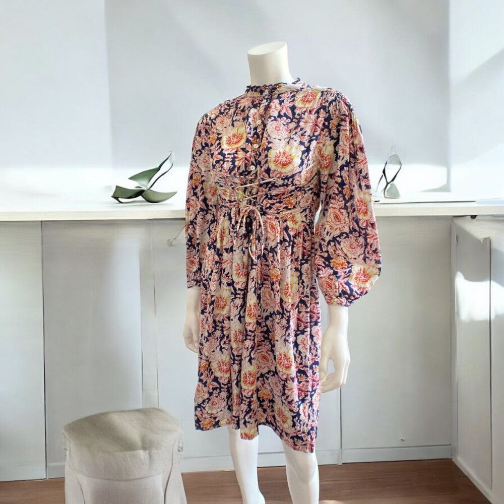 ANTIK BATIK Andre Floral Cotton Mini Long Sleeve Dress , size Extra Small - Picture 11 of 15